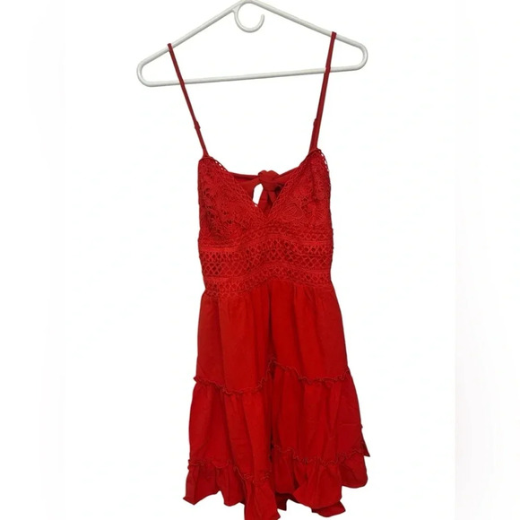 Summer V Neck Bowknot Spaghetti Strap Lace Dresses Sleeveless Flowy Dresses - Picture 1 of 6